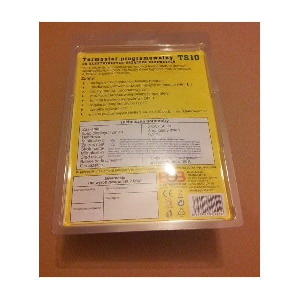 Termostat gniazdkowy TS10-tył opakowania
