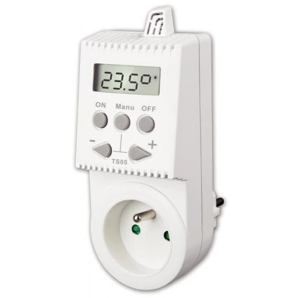 Termostat gniazdkowy TS05 przeznaczony jest do elektrycznych systemów grzewczych – konwektorów, grzejników, drabinek czy płyt grzewczych.